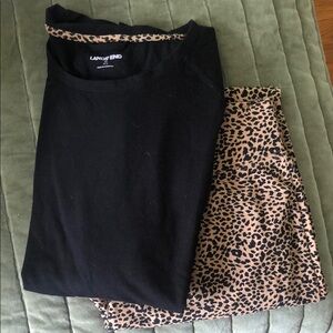 Lands' End Black Top with Leopard Print Pants Pajama Set